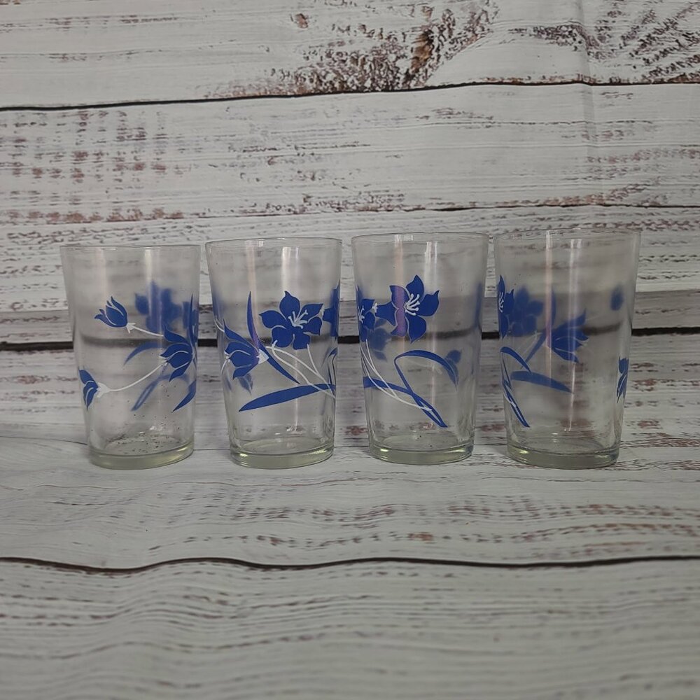 KRAFT Swanky Swig Drinking Glasses 1950s - 4 3/8" Tall - Flower - Blue